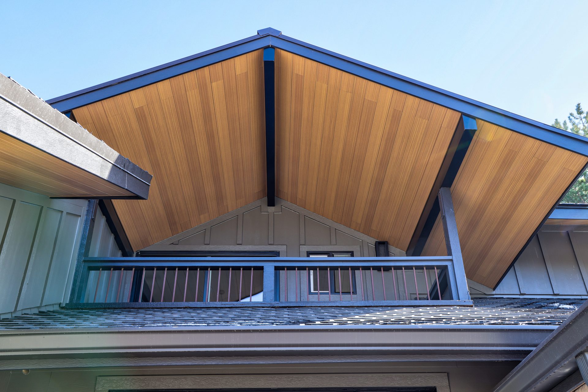 Standing seam metal roof and new gable profile with wood soffit, Boulder CO